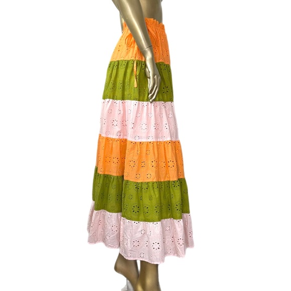 ANTHROPOLOGIE HUTCH Fantine Maxi Skirt-color-block eyelet-elastic waist SZ XS - Picture 7 of 10